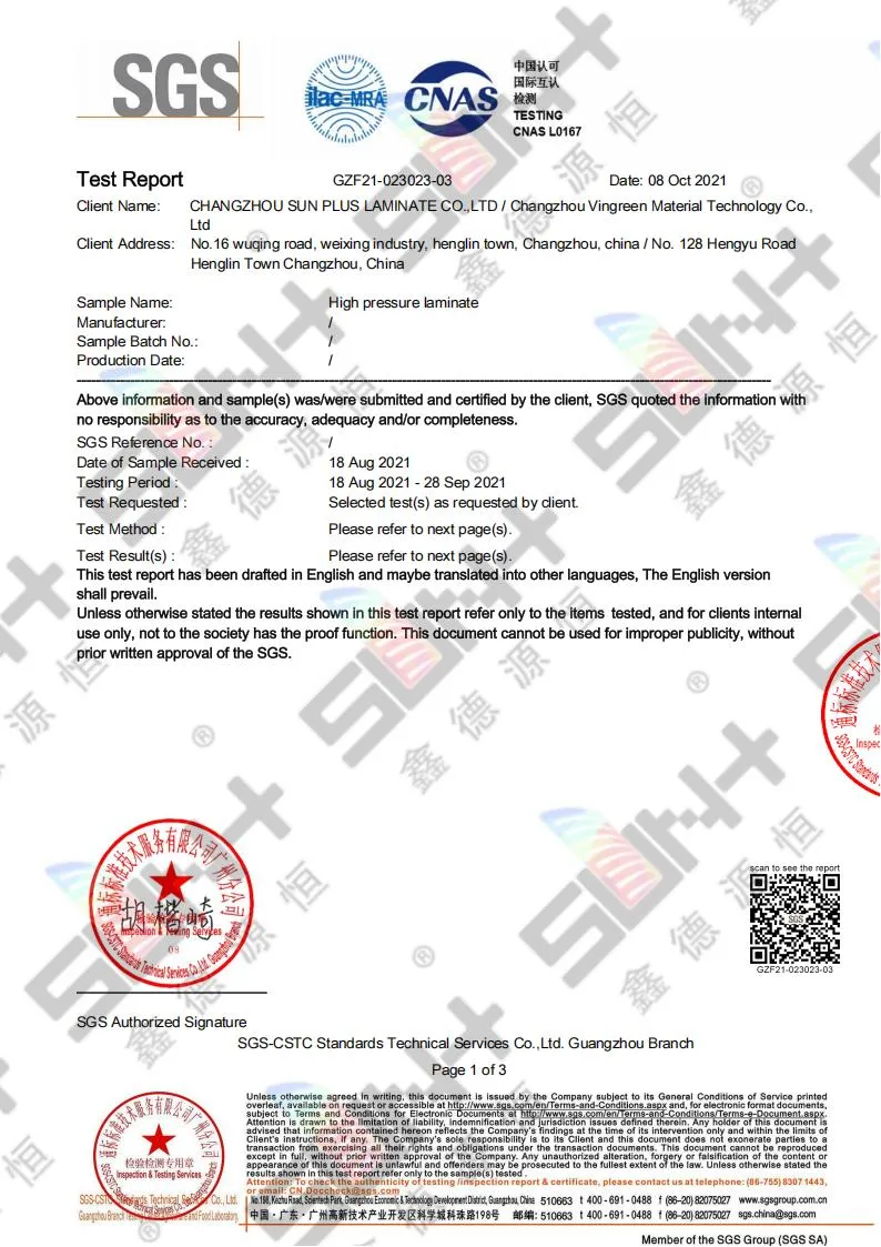 HPL Mildew Proof Report